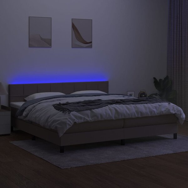 VidaXL Κρεβάτι Boxspring με Στρώμα & LED Taupe 200x200 εκ. Υφασμάτινο