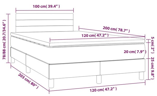 VidaXL Κρεβάτι Boxspring με Στρώμα & LED Σκ.Καφέ 120x200 εκ Υφασμάτινο