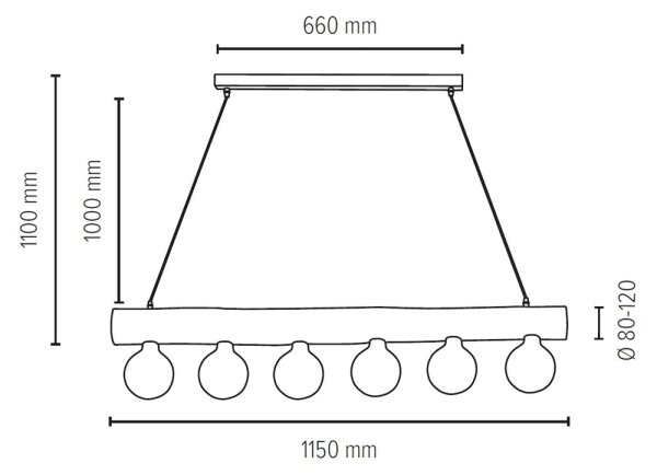 Spot-Light 69860604 - Πολύφωτο σε σχοινί TRABO 6xE27/60W/230V