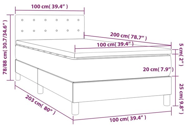 VidaXL Κρεβάτι Boxspring με Στρώμα & LED Κρεμ 100x200 εκ. Συνθ. Δέρμα