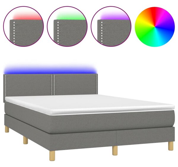 VidaXL Κρεβάτι Boxspring με Στρώμα & LED Σκ.Γκρι 140x200 εκ Υφασμάτινο