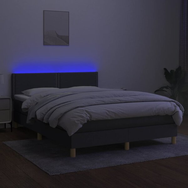 VidaXL Κρεβάτι Boxspring με Στρώμα & LED Σκ.Γκρι 140x200 εκ Υφασμάτινο