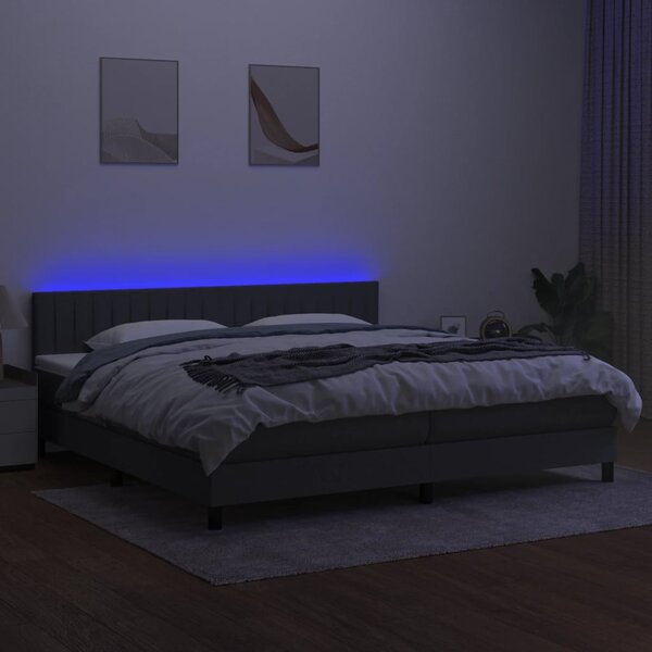 VidaXL Κρεβάτι Boxspring με Στρώμα & LED Σκ.Γκρι 200x200εκ. Υφασμάτινο