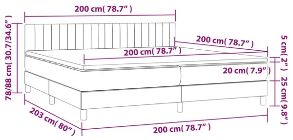 VidaXL Κρεβάτι Boxspring με Στρώμα & LED Σκ.Γκρι 200x200εκ. Υφασμάτινο