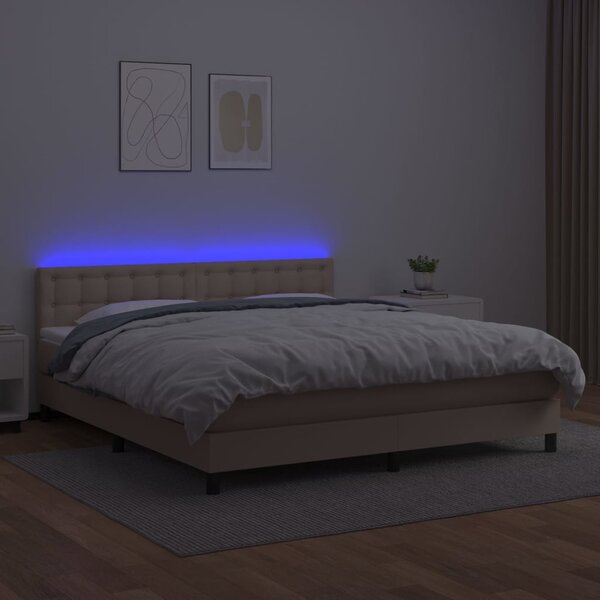 VidaXL Κρεβάτι Boxspring Στρώμα&LED Καπουτσίνο 160x200 εκ. Συνθ. Δέρμα