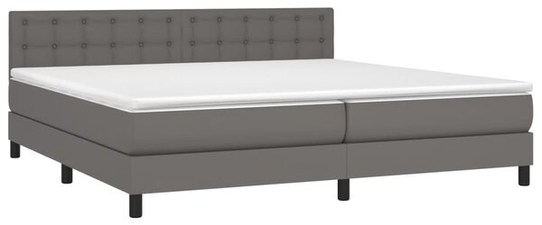 VidaXL Κρεβάτι Boxspring με Στρώμα & LED Γκρι 200x200 εκ. Συνθ. Δέρμα