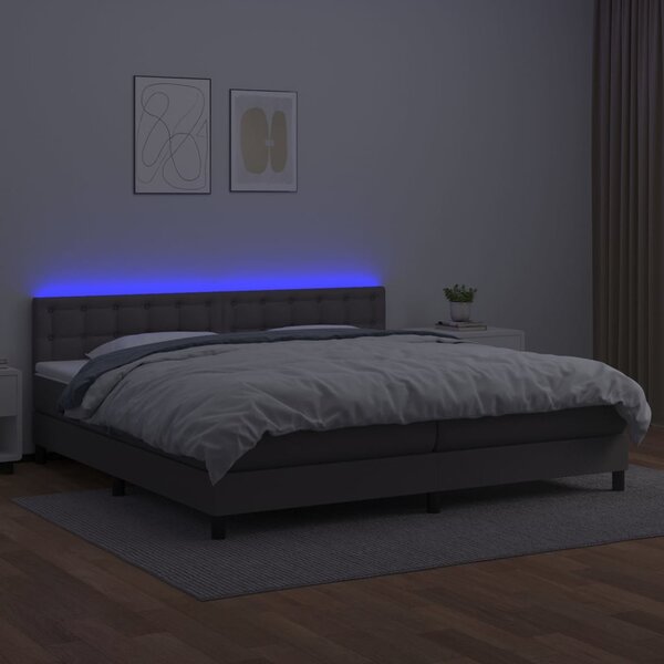 VidaXL Κρεβάτι Boxspring με Στρώμα & LED Γκρι 200x200 εκ. Συνθ. Δέρμα