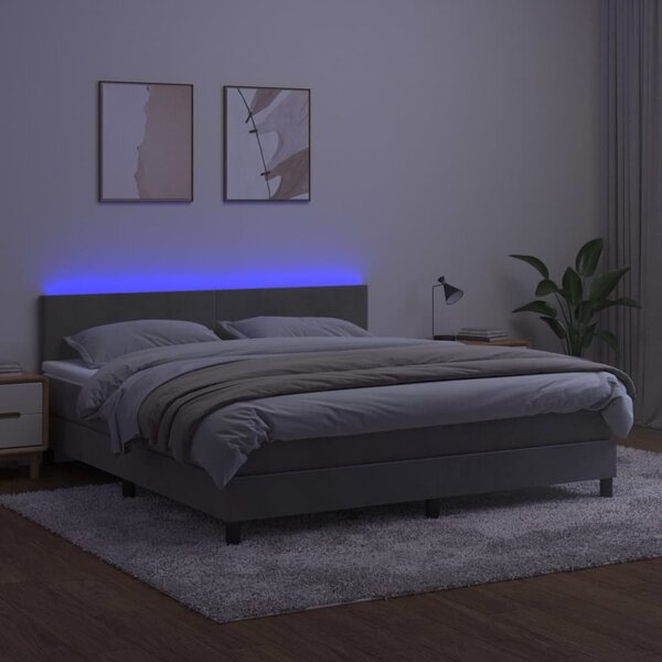 VidaXL Κρεβάτι Boxspring με Στρώμα & LED Αν.Γκρι 160x200 εκ. Βελούδινο