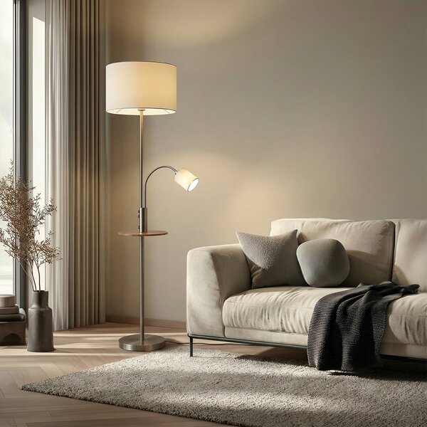 Lindby Stehlampe Aovan, νικέλιο, ράφι, θύρα USB, Γκρι, Σαλόνι / τραπεζαρία, Μέταλλο, σύγχρονο, Φως ανάγνωσης