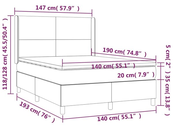 VidaXL Κρεβάτι Boxspring με Στρώμα & LED Μαύρο 140x190 εκ. Συνθ. Δέρμα