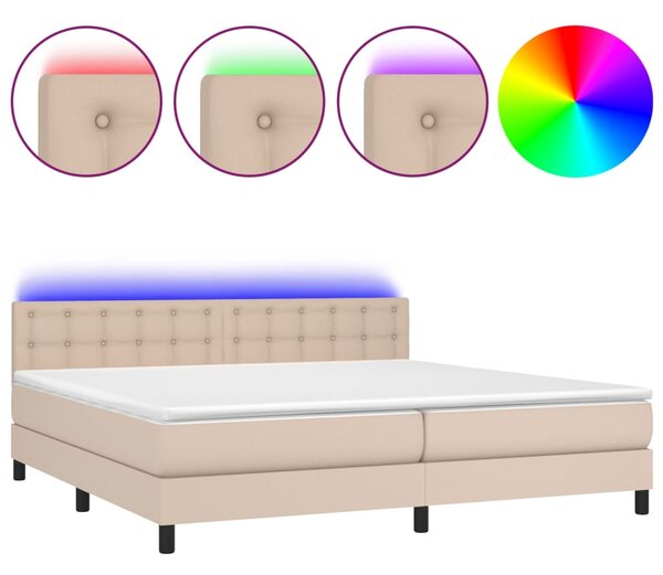 VidaXL Κρεβάτι Boxspring Στρώμα&LED Καπουτσίνο 200x200 εκ. Συνθ. Δέρμα