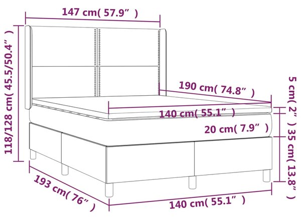 VidaXL Κρεβάτι Boxspring με Στρώμα & LED Γκρι 140x190 εκ. Συνθ. Δέρμα