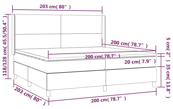 VidaXL Κρεβάτι Boxspring με Στρώμα & LED Γκρι 200x200 εκ. Συνθ. Δέρμα