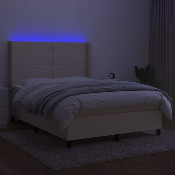 VidaXL Κρεβάτι Boxspring με Στρώμα & LED Κρεμ 140x200 εκ. Υφασμάτινο