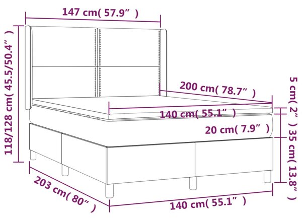 VidaXL Κρεβάτι Boxspring με Στρώμα & LED Κρεμ 140x200 εκ. Υφασμάτινο