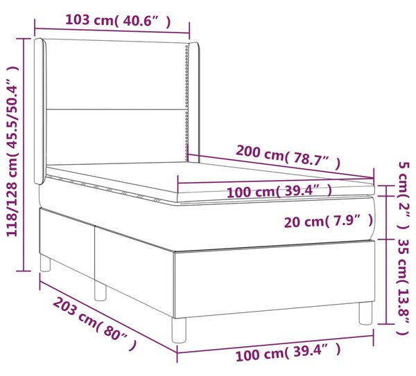 VidaXL Κρεβάτι Boxspring με Στρώμα & LED Πράσινο 100x200 εκ Υφασμάτινο