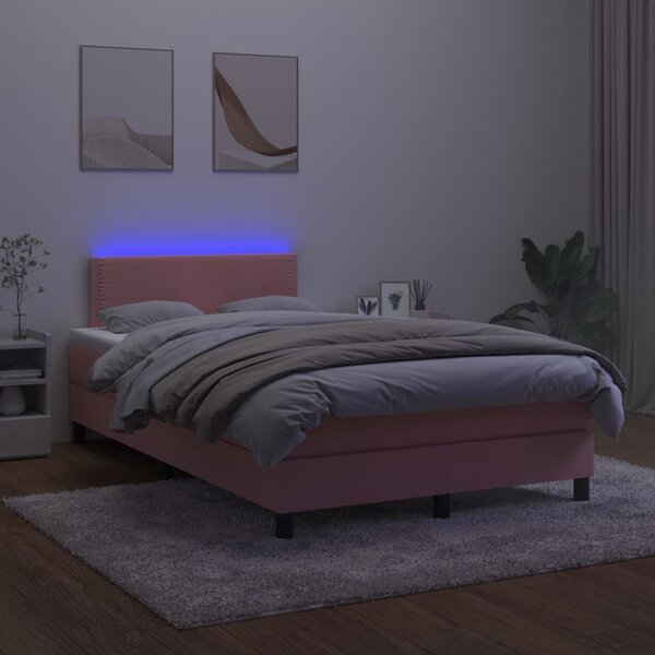 VidaXL Κρεβάτι Boxspring με Στρώμα & LED Ροζ 120x200 εκ. Βελούδινο