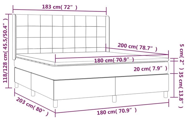 VidaXL Κρεβάτι Boxspring με Στρώμα & LED Μαύρο 180x200 εκ. Βελούδινο