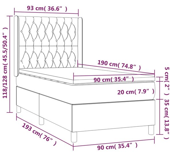 VidaXL Κρεβάτι Boxspring με Στρώμα & LED Ροζ 90x190 εκ. Βελούδινο