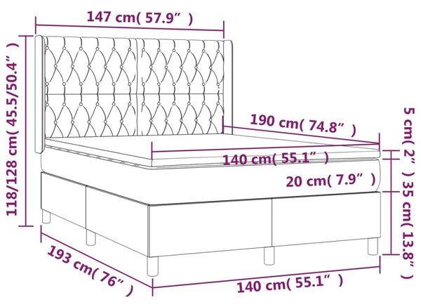 VidaXL Κρεβάτι Boxspring με Στρώμα & LED Μαύρο 140x190 εκ. Βελούδινο