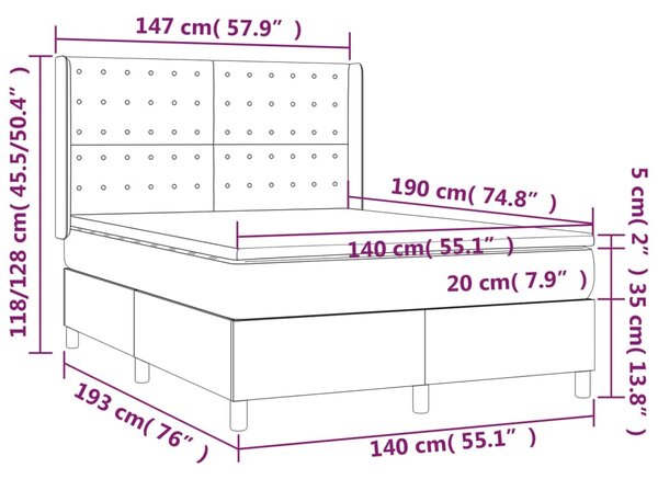 VidaXL Κρεβάτι Boxspring με Στρώμα & LED Γκρι 140x190 εκ. Συνθ. Δέρμα