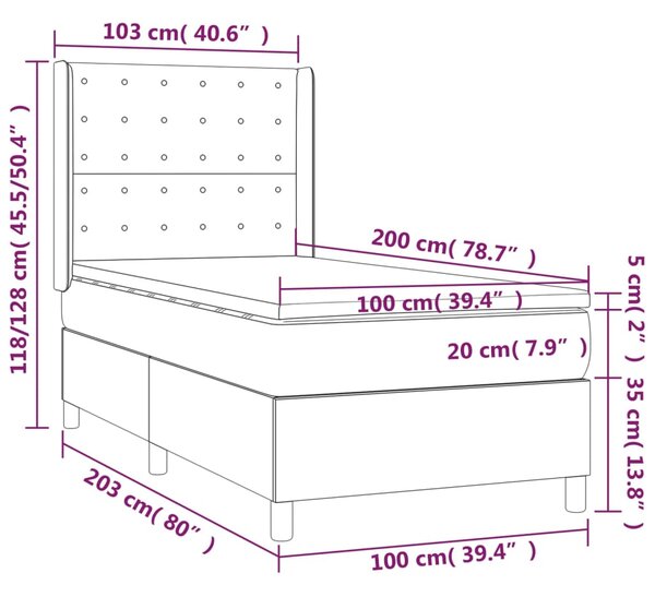 VidaXL Κρεβάτι Boxspring Στρώμα&LED Καπουτσίνο 100x200 εκ. Συνθ. Δέρμα