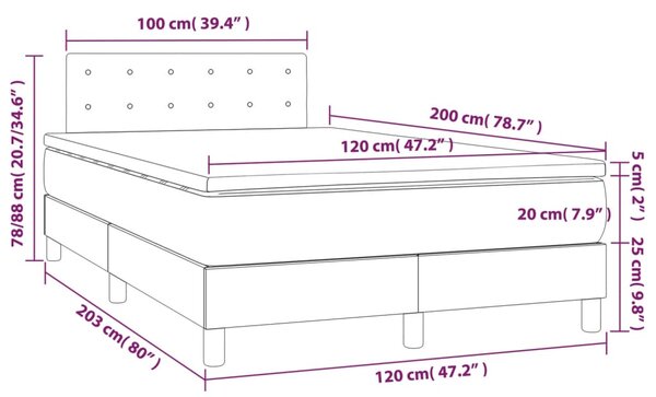 VidaXL Κρεβάτι Boxspring με Στρώμα Σκούρο Γκρι 120x200 εκ. Βελούδινο