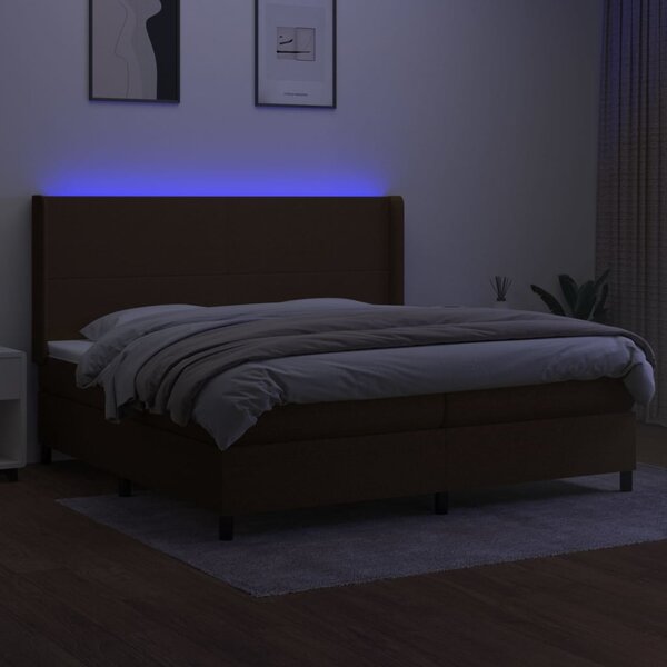 VidaXL Κρεβάτι Boxspring με Στρώμα & LED Σκ.Καφέ 200x200εκ. Υφασμάτινο