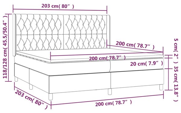 VidaXL Κρεβάτι Boxspring με Στρώμα & LED Μαύρο 200x200 εκ. Υφασμάτινο