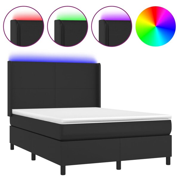 VidaXL Κρεβάτι Boxspring με Στρώμα & LED Μαύρο 140x190 εκ. Συνθ. Δέρμα