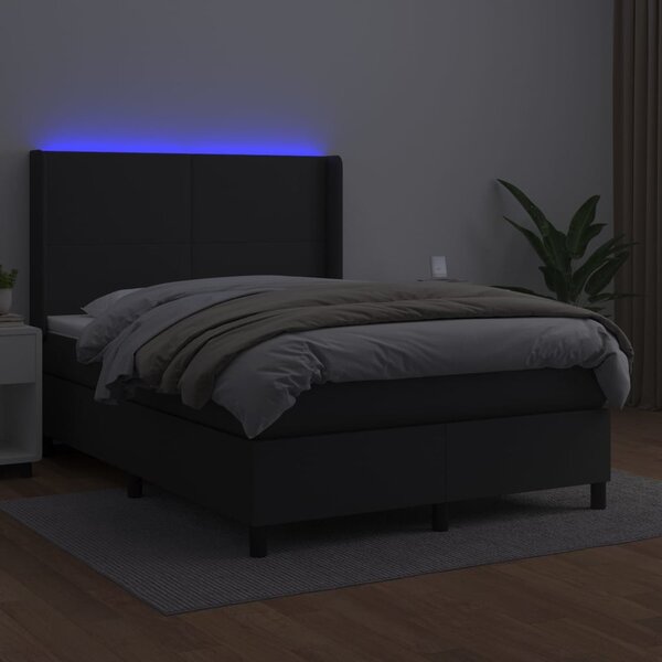 VidaXL Κρεβάτι Boxspring με Στρώμα & LED Μαύρο 140x190 εκ. Συνθ. Δέρμα