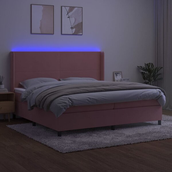 VidaXL Κρεβάτι Boxspring με Στρώμα & LED Ροζ 200x200 εκ. Βελούδινο