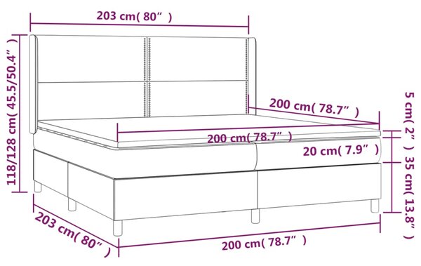 VidaXL Κρεβάτι Boxspring με Στρώμα & LED Κρεμ 200x200 εκ. Υφασμάτινο