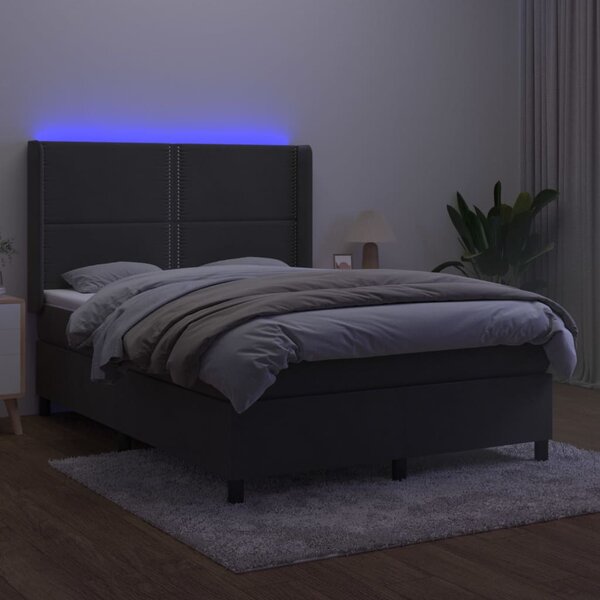 VidaXL Κρεβάτι Boxspring με Στρώμα & LED Σκ. Γκρι 140x190εκ. Βελούδινο