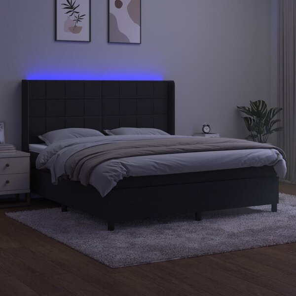 VidaXL Κρεβάτι Boxspring με Στρώμα & LED Μαύρο 180x200 εκ. Βελούδινο