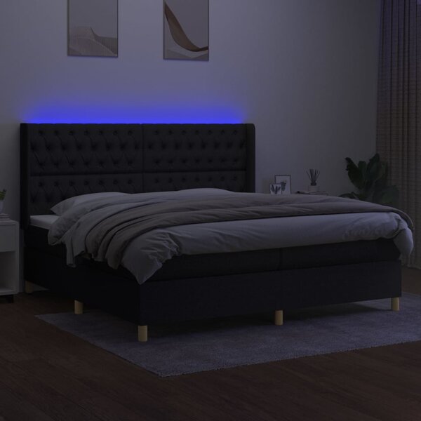 VidaXL Κρεβάτι Boxspring με Στρώμα & LED Μαύρο 200x200 εκ. Υφασμάτινο