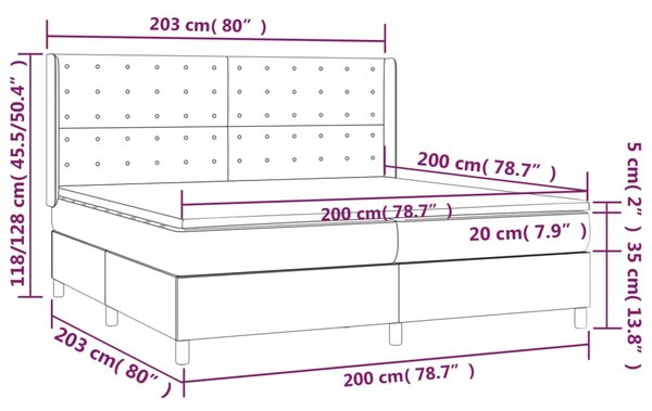 VidaXL Κρεβάτι Boxspring με Στρώμα & LED Γκρι 200x200 εκ. Συνθ. Δέρμα