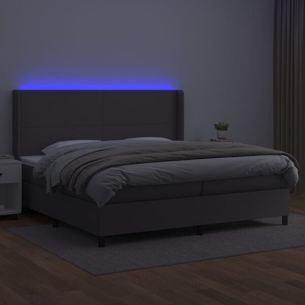 VidaXL Κρεβάτι Boxspring με Στρώμα & LED Γκρι 200x200 εκ. Συνθ. Δέρμα