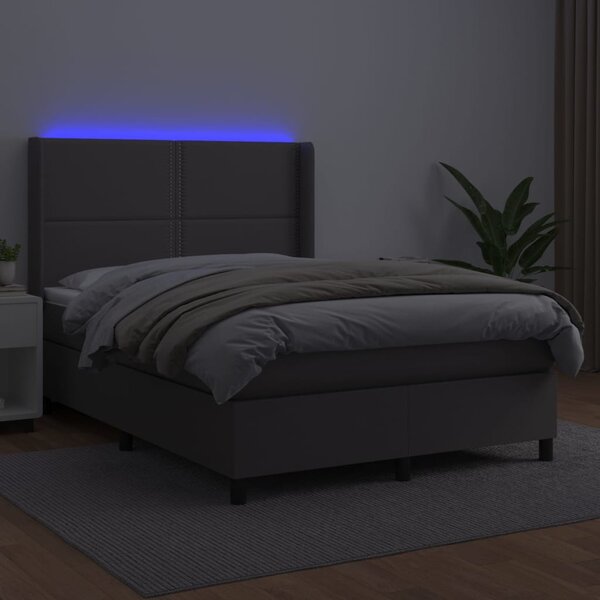 VidaXL Κρεβάτι Boxspring με Στρώμα & LED Γκρι 140x190 εκ. Συνθ. Δέρμα