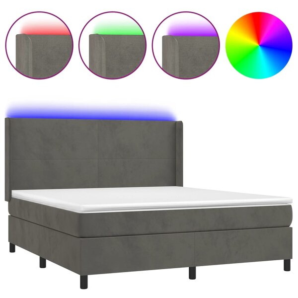 VidaXL Κρεβάτι Boxspring με Στρώμα & LED Σκ. Γκρι 160x200εκ. Βελούδινο