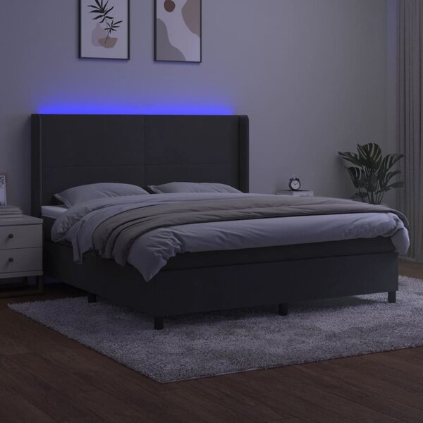 VidaXL Κρεβάτι Boxspring με Στρώμα & LED Σκ. Γκρι 160x200εκ. Βελούδινο