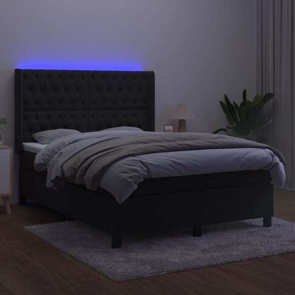 VidaXL Κρεβάτι Boxspring με Στρώμα & LED Μαύρο 140x190 εκ. Βελούδινο