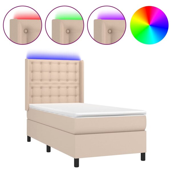 VidaXL Κρεβάτι Boxspring Στρώμα&LED Καπουτσίνο 100x200 εκ. Συνθ. Δέρμα