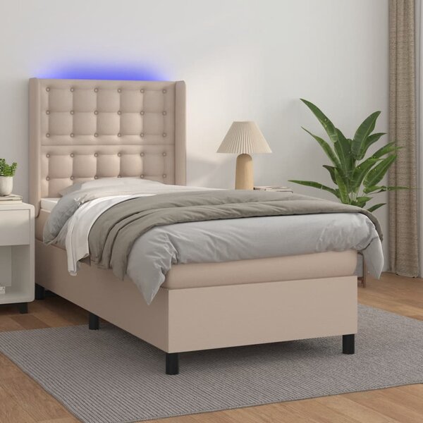 VidaXL Κρεβάτι Boxspring Στρώμα&LED Καπουτσίνο 100x200 εκ. Συνθ. Δέρμα