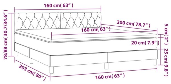 VidaXL Κρεβάτι Boxspring με Στρώμα Σκούρο Γκρι 160x200 εκ. Βελούδινο