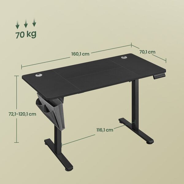 Ρυθμιζόμενο γραφείο Songmics Μαύρο 160x70x120 cm