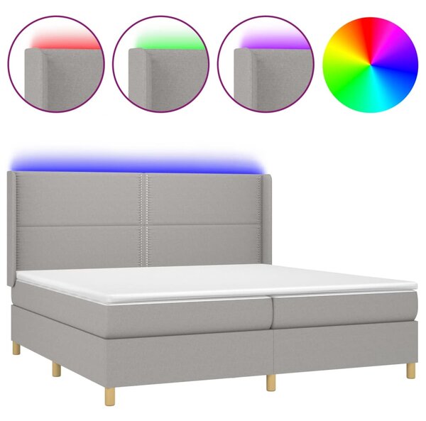 VidaXL Κρεβάτι Boxspring με Στρώμα & LED Αν.Γκρι 200x200εκ. Υφασμάτινο