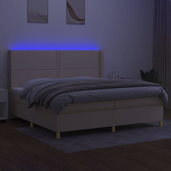 VidaXL Κρεβάτι Boxspring με Στρώμα & LED Κρεμ 200x200 εκ. Υφασμάτινο