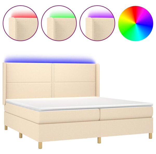 VidaXL Κρεβάτι Boxspring με Στρώμα & LED Κρεμ 200x200 εκ. Υφασμάτινο