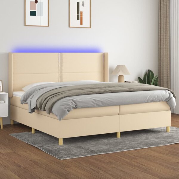 VidaXL Κρεβάτι Boxspring με Στρώμα & LED Κρεμ 200x200 εκ. Υφασμάτινο